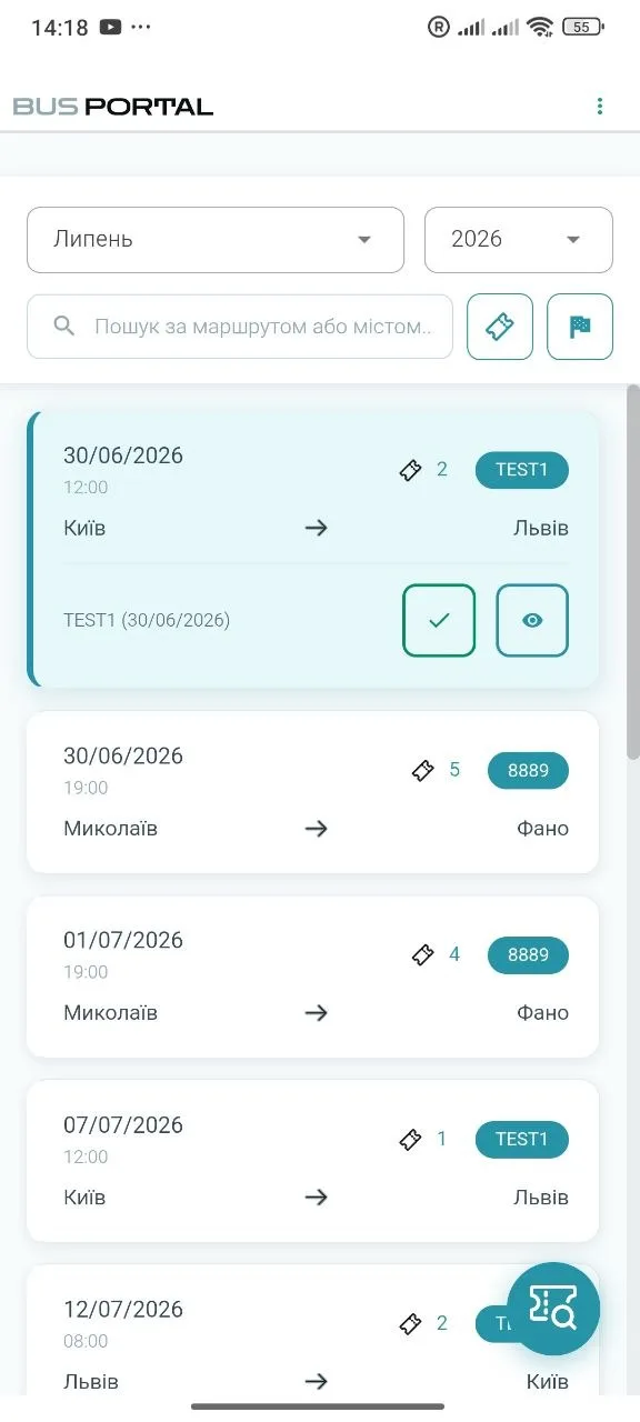 The BUSPORTAL driver app on an Android smartphone