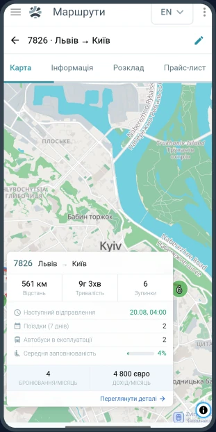 Bildschirm der Fahrer-App mit der Fahrtkarte