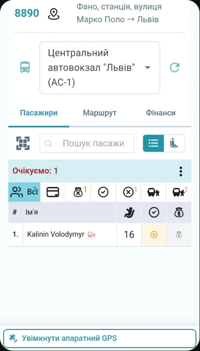 Passenger list in the driver app
