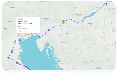 Stop details with the arrival and departure times
