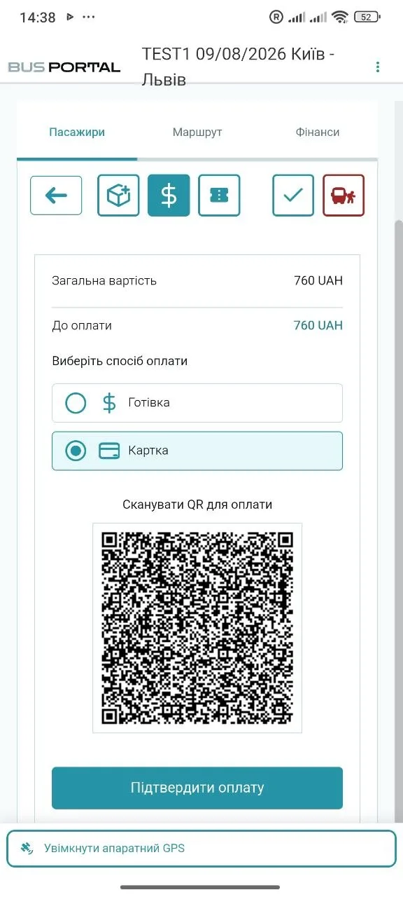 Payments and ticket sales in the driver app