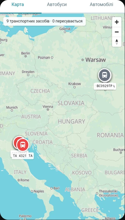 Live-Karte der Busbewegung in der App