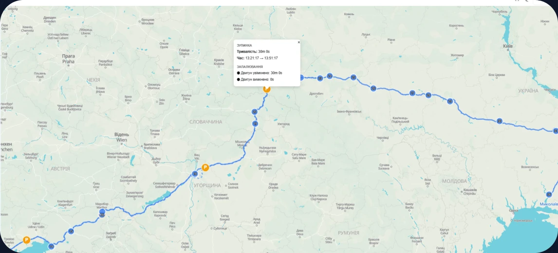 Bus route track on the map