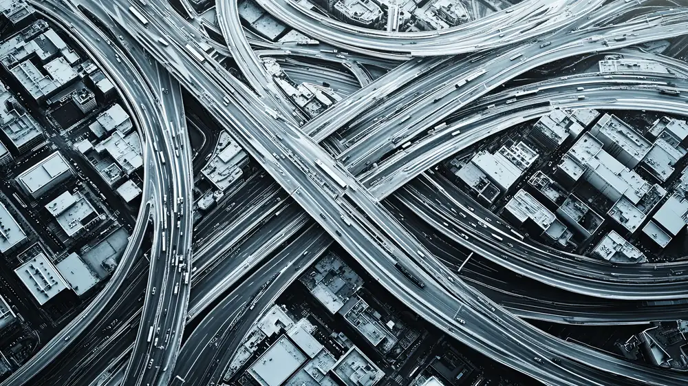 Multi-level highway interchange seen from above
