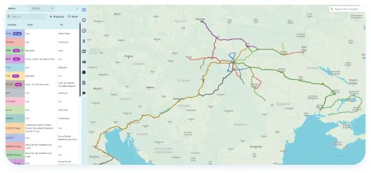 Fleet route map with active trips
