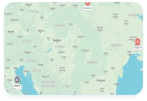 Bus position on the map with vehicle cards