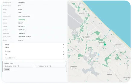 Vehicle card with telematics and position history