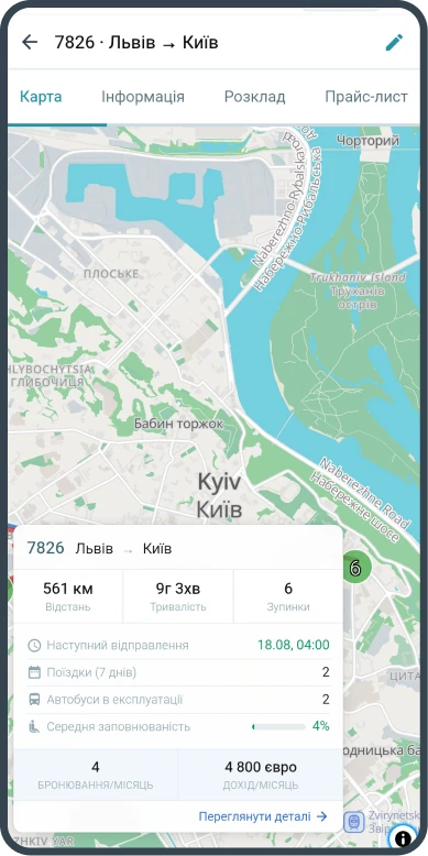Streckenkarte der Fahrt in der App